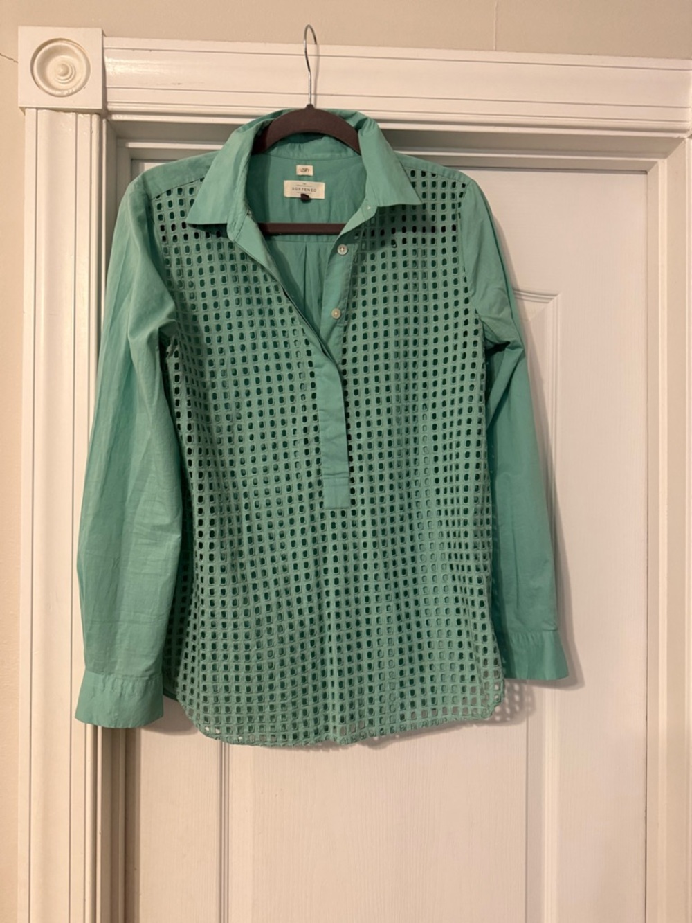 LOFT Mint Green Eyelet Pullover Button-Front Tunic